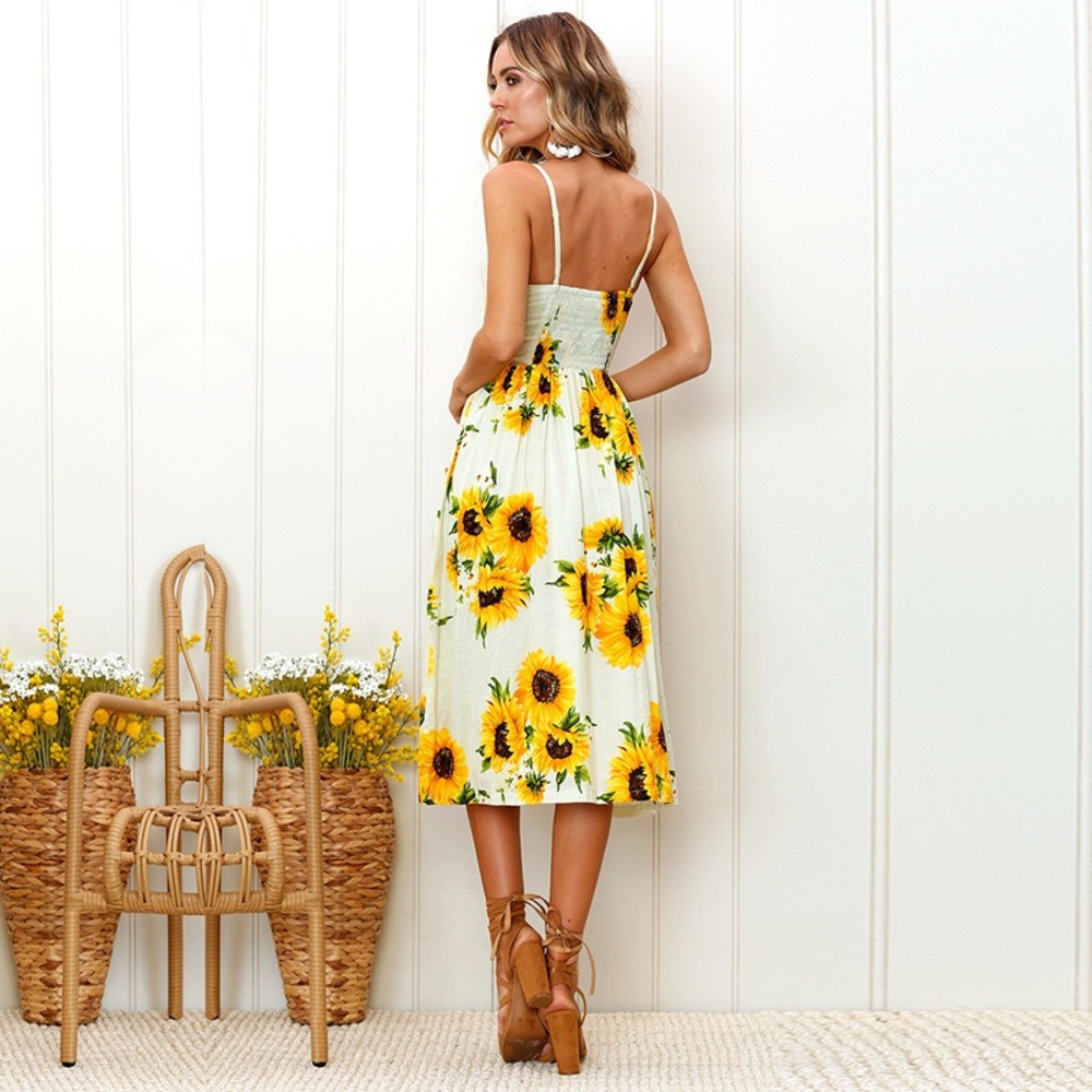 🌻Ivory Sunflower Button Down Dress - Picture 3 of 8